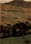 Mountain Canvas Paintings - Houses before mountain slope